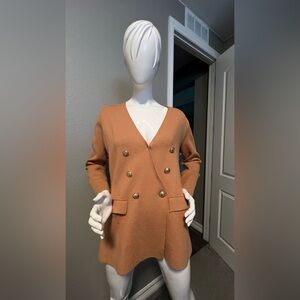 Marled Reunited Clothing Camel Sweater Blazer with Gold buttons size L